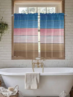 Blue Pink Brown Gradient Wood Grain Window Valance Curtains, Vintage Wood Board Light Filtering Kitchen Valance with 3-inch Rod Pocket for Living Room Bathroom Bedroom,2 Panel,42x54In