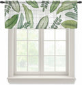 Summer Palm Leaf Sheer Valance Curtains, Green Tropical Plants Nature Leaves Wood Grain Light Filtering Kitchen Valances Rod Pocket Voile Curtain Treatment for Bedroom/Living Room/Basement 60Wx18L