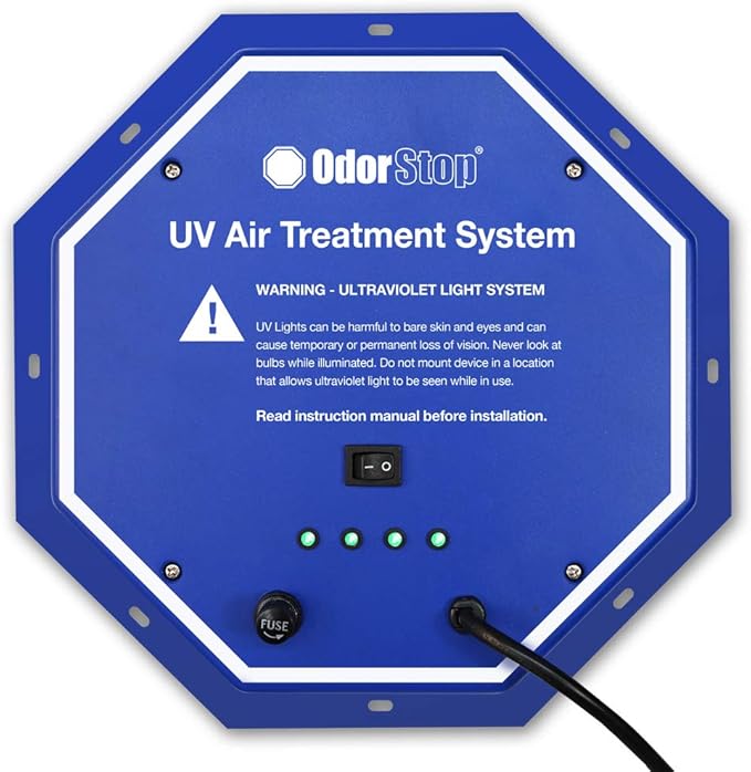 OdorStop OS7212PRO UV Air Purifier with Energy Saving Airflow Sensor and 12-in Bulbs