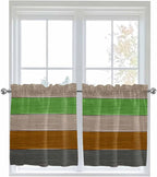 Farm Gray Green Brown Wood Grain Window Valance Curtains, Rustic Wooden Plank Light Filtering Kitchen Valance with 3-inch Rod Pocket for Living Room Bathroom Bedroom,2 Panel,27.5x24In