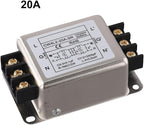 Single-Phase Two-Stage Power Supply Filter for Industrial Equipment — Conducted Noise Suppressor, Compact Chassis Mount, Alloy Housing, 250V, 3A/6A/10A/20A(20A)