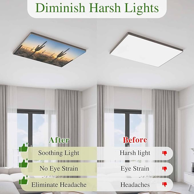 Fluorescent Light Covers for Drop Ceiling Desert Cactus Sunset Magnetic Light Filters, Tropical Plant Natural Scenery Ceiling Shade Filters for Home Classroom Office,2x4 ft,4Packs