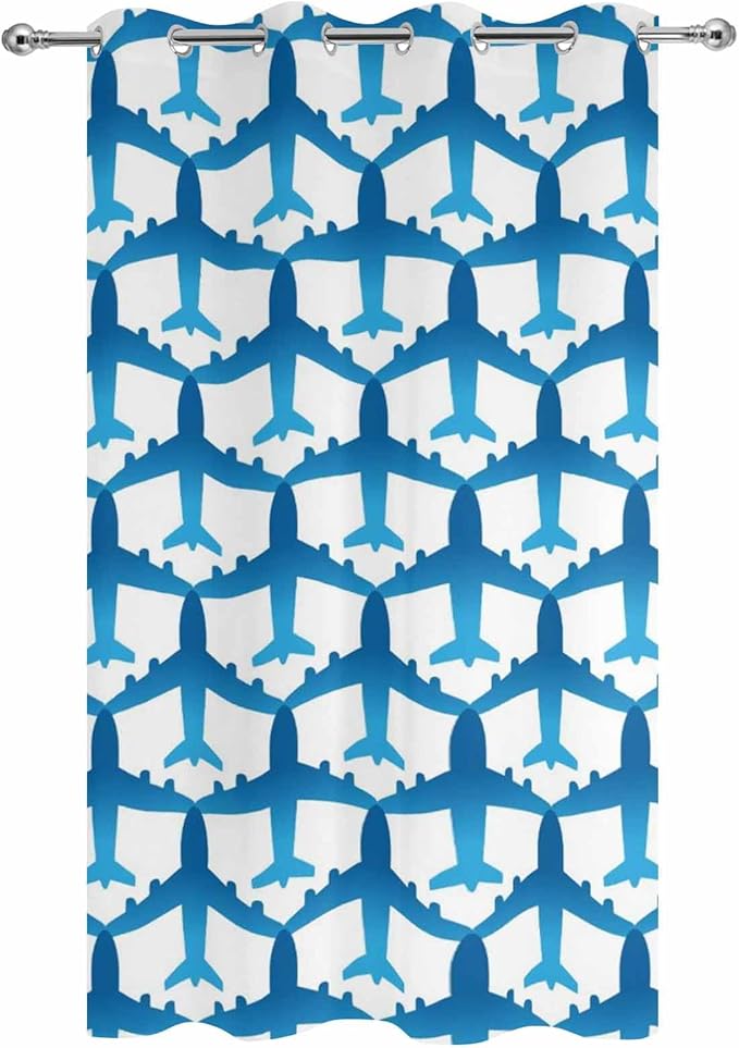 Blue Aircraft Waterproof Outdoor Curtains for Patio, Windproof Weatherproof Curtains with Weighted Hem, Modern Abstract Art Gradient Airplane Light Filtering Privacy Drapes for Porch 54"x 95"