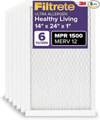 Filtrete 14x24x1 AC Furnace Air Filter, MERV 12, MPR 1500, CERTIFIED asthma & allergy friendly, 3 Month Pleated 1-Inch Electrostatic Air Cleaning Filter, 6-Pack (Actual Size 13.81x23.81x0.78 in)
