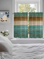 Vintage Plank Turquoise Brown Window Valance Curtains, Farmhouse Wood Grain Light Filtering Kitchen Valance with 3-inch Rod Pocket for Living Room Bathroom Bedroom,2 Panel,42x45In