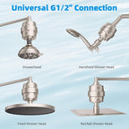 Hibbent Shower Filter for Hard Water, High Output Shower Head Filter to Remove Chlorine and Fluoride, 20 Stage Showerhead Filter, Shower Filter with 2 Replaceable Filter Cartridges, Brushed Nickel