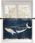 Sheer Curtains 45 Inch Length, Summer Whale Blue Semi Sheer Curtains Light Filtering Window Treatment, Coastal Ocean Vintage Wooden Grain Privacy Voile Drapes for Living Room Bedroom 52x45 Inch