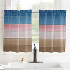 Blue Pink Brown Gradient Wood Grain Window Valance Curtains, Vintage Wood Board Light Filtering Kitchen Valance with 3-inch Rod Pocket for Living Room Bathroom Bedroom,2 Panel,27.5x45In