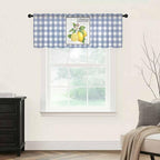Lemon Sheer Valance Curtains, Summer Fruit Floral Wood Grain Blue Plaid Light Filtering Kitchen Valances Rod Pocket Voile Curtain Window Treatment for Bedroom/Living Room/Basement 42Wx12L