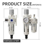 Air Pressure Regulator with Pressure Gauge(0-150PSI),Water Separator for Air Compressor Auto Drain 1/2 NPT Threaded Interface