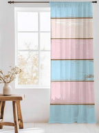 Sheer Curtains 84 Inches Long, Pink Blue Wood Grain Semi Sheer Curtains Light Filtering Window Treatment, Farmhouse Country Shabby Striped Privacy Voile Drapes for Living Room Bedroom 52x84 Inch