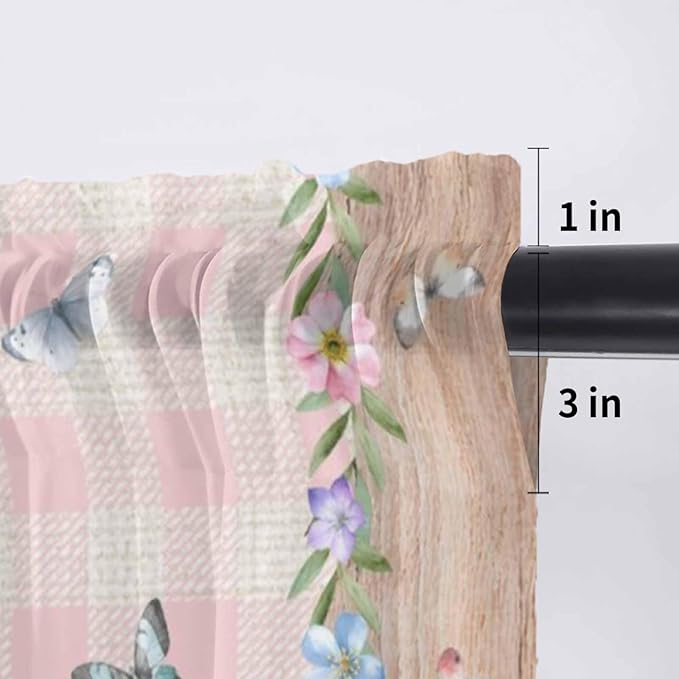 Happy Easter Sheer Valances for Windows 54"x18", Light Filtering Kitchen Curtains Valance, Spring Gnomes Duck Floral Eggs Pink Plaid Rod Pocket Chiffon Curtains for Living Room Bedroom Cafe