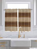 Retro Country Brown Wooden Board Window Valance Curtains, Farmhouse Gradient Plank Light Filtering Kitchen Valance with 3-inch Rod Pocket for Living Room Bathroom Bedroom,2 Panel,52x45In