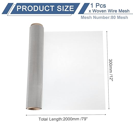 uxcell 80 Mesh 79" x 12" Woven Wire Mesh, 304 Stainless Steel Air Vent Filter Screen, Window Screen Mesh for DIY Projects Vents Cover Filtration Animals Fence