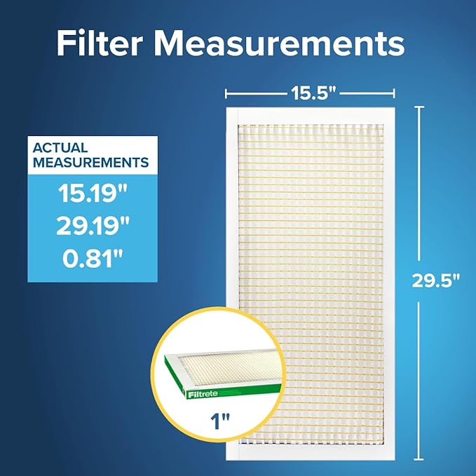 Filtrete 15.5x29.5x1 AC Furnace Air Filter, MERV 8, MPR 700, Tough on Pollen, Easy on Airflow, 3-Month Pleated 1-Inch Electrostatic Air Cleaning Filter, 4-Pack (Actual Size 15.19 x 29.19 x 0.81 in)