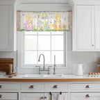 Easter Sheer Valances for Windows 42"x18", Light Filtering Kitchen Curtains Valance, Rustic Gnomes Duck Floral Colorful Eggs Wooden Grain Rod Pocket Chiffon Curtains for Living Room Bedroom Cafe