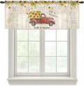 Farmhouses Sunflowers Sheer Valance Curtains, Retro Floral Leaves Red Truck Vintage Light Filtering Kitchen Valances Rod Pocket Voile Curtain Window Treatment for Bedroom/Living Room/Basement 60Wx18L