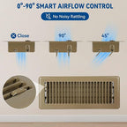4" x 12" Floor Register Vent Covers 6-Pack, Walkable Powder-Coated Metal Vent Covers with Adjustable Airflow, Curved Safe Edges for Floor/Wall, Brown