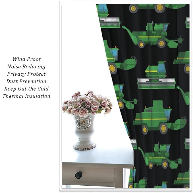 Kids Agriculture Machine Window Curtains, Farm Equipment Tractors Transport Combines Rod Pocket Decorative Windows Curtain for Boys Children Teens Room Decor 55x63in (30% Blackout)