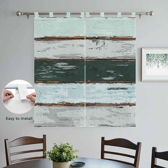 Blue Teal Living Room Curtains 84 Inch Length, Window Curtains Tab Top, Vintage Wooden Retro Art Farmhouse Barns Light Filtering Window Treatments Drapes 42"x84" 2 Panel