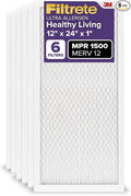 Filtrete 12x24x1 AC Furnace Air Filter, MERV 12, MPR 1500, CERTIFIED asthma & allergy friendly, 3 Month Pleated 1-Inch Electrostatic Air Cleaning Filter, 6-Pack (Actual Size 11.69x23.69x0.78 in)