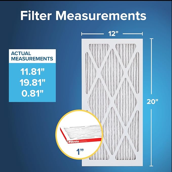 Filtrete 12x20x1 AC Furnace Air Filter, MERV 11, MPR 1000, Micro Allergen Defense, 3-Month Pleated 1-Inch Electrostatic Air Cleaning Filter, 6 Pack (Actual Size 11.81x19.81x0.81 in)