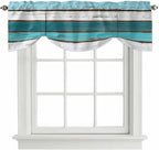 Turquoise Teal Tie Up Valance Curtains for Windows, Kitchen Curtains Window Shades, Farmhouse Retro Ombre Wooden Grain Light Filtering Roman Curtain Valances for Bedroom/Bathroom/Cafe 60"x18"