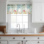 Easter Sheer Valances for Windows 42"x18", Light Filtering Kitchen Curtains Valance, Spring Watercolor Eggs Country Tulip Wooden Grain Rod Pocket Chiffon Curtains for Living Room Bedroom Cafe