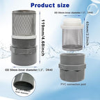 1.5" Stainless Steel Filter Cover Connected to 1.5 inch/DN40 Grey PVC Filter Water Pipe, Suction Strainers Used to Remove Debris and Reduce Solid Entry（1pcs）