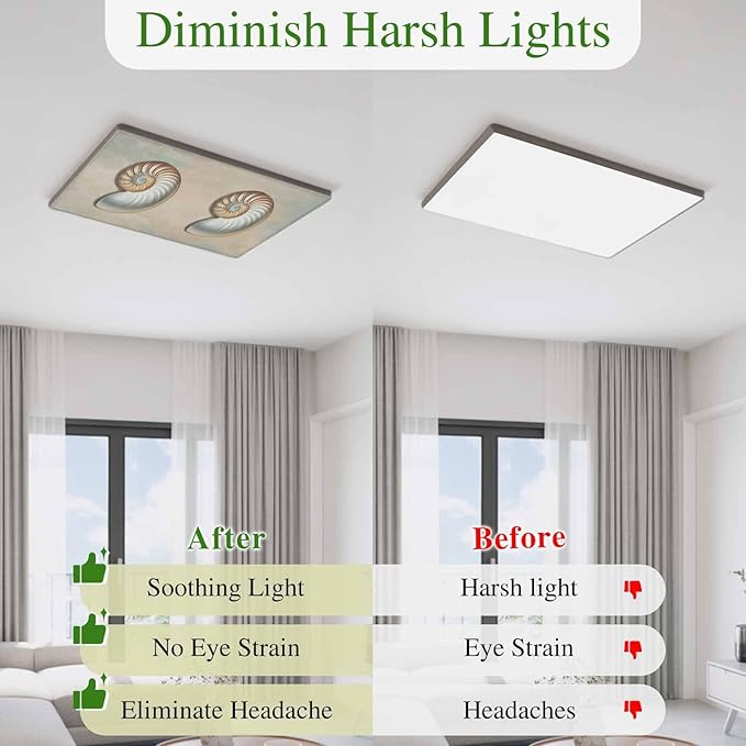 Fluorescent Light Covers for Ceiling Lights Shell Conch Magnetic Light Filters 3 Pack 4x2 ft Vintage Ocean Marine Life Ceiling Lights Cover for Classroom Office School Home Drop Lamp Decor