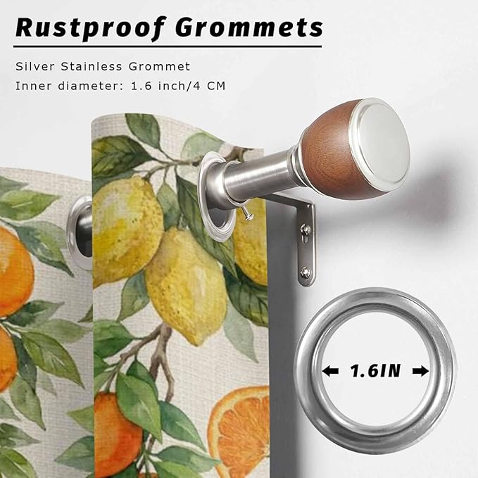 Lemons Yellow Orange Summer Plant Linen Outdoor Curtains for Patio Waterproof Outside Curtains with Grommet Top Weatherproof Curtain for Cabana Pergola Gazebo, 2 Pack, 54" W x 84" L