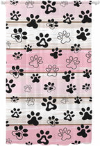 Sheer Curtains 96 Inches Long, Pink Beige Paw Print Semi Sheer Curtains Light Filtering Window Treatment, Vintage Farmhouse Country Wooden Grain Privacy Voile Drapes for Living Room Bedroom 52x96 Inch