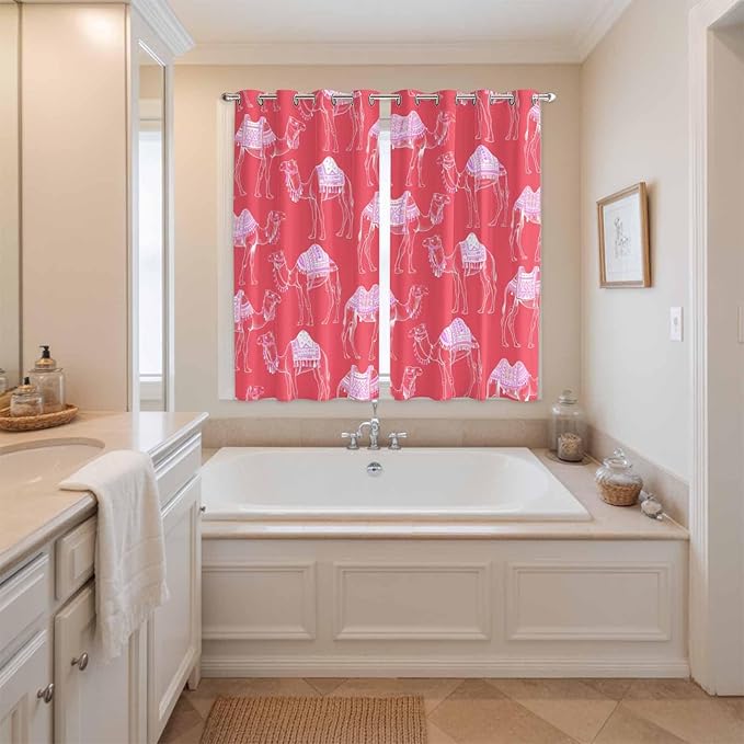 2 Panel Kitchen Cafe Curtains, Desert Camel Sunlight Filtering Nature Air Through, Home Decor Window Covering Tier Curtains for Living Room 104W x 84L inch Summer Sand Camel Animal Vintage Pink