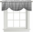 Grey Ombre Wooden Tie Up Valance Curtains for Windows, Kitchen Curtains Window Shades, Farmhouse Retro Gray Wood Gradient Light Filtering Roman Curtain Valances for Bedroom/Bathroom/Cafe 42"x18"