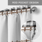 Spring Flowers Curtain Valances for Windows, Kitchen Valance Window Treatment, Watercolor Floral Leaf Black Plaid Light Filtering Block Curtains for Bathroom/Bedroom/Living Room 42'' x 12''