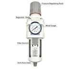 XingNEeng 3/4" NPT Compressed Air Filter Regulator Combo Piggyback, Water/Oil Trap Separator with Pressure Gauge(0-150 psi), Semi-Auto Drain, Poly Bowl, 5 Micron Brass Element, Metal Bracket
