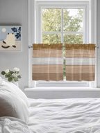 Retro Farm Wood Board Window Valance Curtains, Brown Graduality Striped Light Filtering Kitchen Valance with 3-inch Rod Pocket for Living Room Bathroom Bedroom,2 Panel,27.5x36In