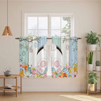 Easter Kitchen Curtains 45 Inch Long 2 Panel Set, Rod Pocket Window Treatment, Spring Watercolor Bunny Eggs Wood Grain Teal Blue Light Filtering Panels Short Drapes for Bathroom Camper 42"W x 45"L