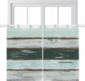 Blue Teal Kitchen Curtains 45 Inch Length, Short Cafe Window Curtains Tab Top, Vintage Wooden Retro Art Farmhouse Barns Light Filtering Window Treatments Tier Drapes 27.5"x45" 2 Panel