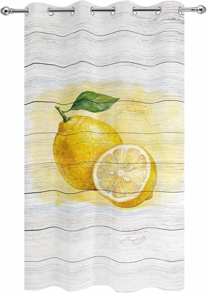 Lemons Yellow Summer Fruit Vintage Wood Outdoor Curtains for Patio Waterproof Outside Curtains with Grommet Top Weatherproof Curtain for Cabana Pergola Gazebo, 1 Panel, 54" W x 95" L