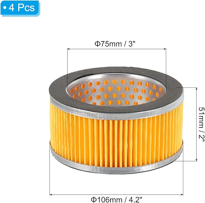 PATIKIL 4.2 x 2 Inch Air Compressor Intake Paper Filter 4 Pack Piston Type Air Filter Elements Replacement for Blowers Generators Filter Particles to Reduce Noise, Yellow