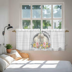 Easter Bunny Kitchen Tier Curtains 24 Inch Long 2 Panel Set,Rod Pocket Cafe Small Window Curtains Over Sink,3D Optical Illusion Farmhouse Flower Wood Grain Light Filtering Short Drapes 27.5"W x 24"L
