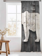 Sheer Curtains 84 Inches Long, Vintage White Brown Bear Semi Sheer Curtains Light Filtering Window Treatment, Retro Country Rustic Wood Grain Privacy Voile Drapes for Living Room Bedroom 52x84 Inch