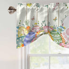 Easter Tie Up Valance Curtains for Windows, Kitchen Curtains Window Shades, Spring Rabbit Ears Foot Colorful Eggs Leaf Floral Light Filtering Roman Curtain Valances for Bedroom/Bathroom/Cafe 42"x12"