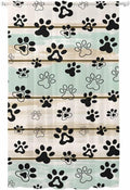 Sheer Curtains 84 Inches Long, Sage Green Beige Farmhouse Semi Sheer Curtains Light Filtering Window Treatment, Black Dog Paw Vintage Wooden Privacy Voile Drapes for Living Room Bedroom 52x84 Inch