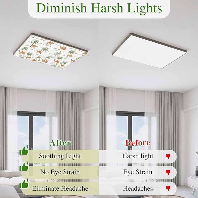Fluorescent Light Covers for Drop Ceiling Abstract Brown Camels Palm-Trees Magnetic Light Filters, Vintage Deserts Ceiling Shade Filters for Home Classroom Office,2x4 ft,2Packs