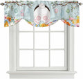 Easter Bunny Tie Up Valance Curtains for Windows, Kitchen Curtains Window Shades, Easter Eggs Spring Farmhouse Wood Grain Teal Blue Light Filtering Curtain Valances for Bedroom/Bathroom/Cafe 54"x18"
