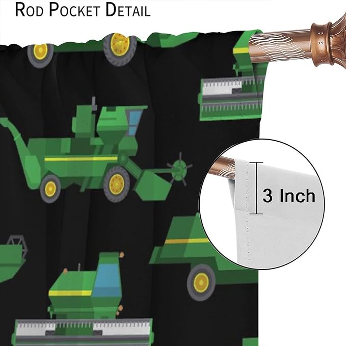 Kids Agriculture Machine Window Curtains, Farm Equipment Tractors Transport Combines Rod Pocket Decorative Windows Curtain for Boys Children Teens Room Decor 42x45in (30% Blackout)