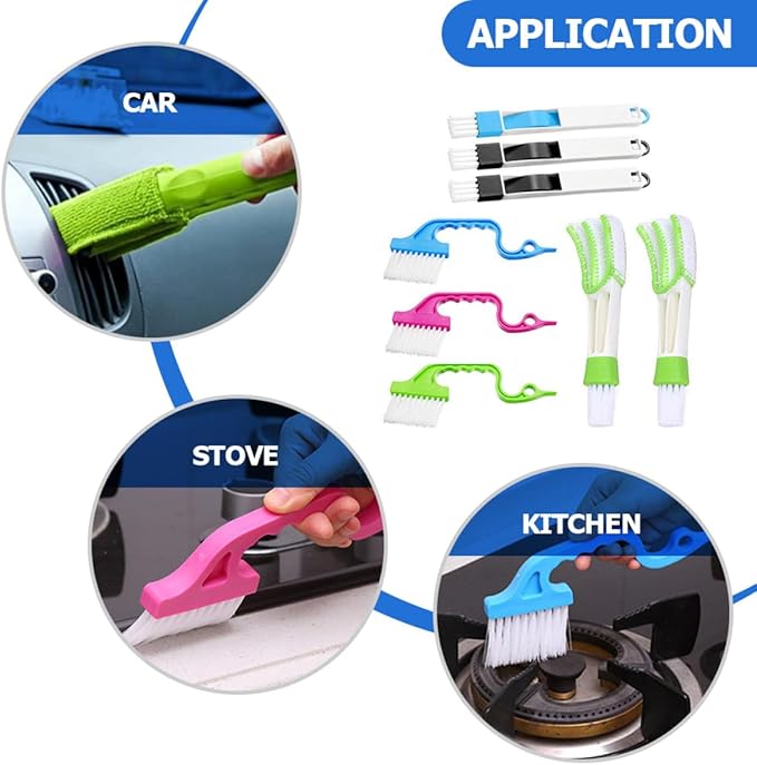 Window Groove Cleaning Brush Set 8pcs with Scrubber Brushes for Wet and Dry Use Multifunctional Window Slot and Gap Cleaner and Narrow Spaces