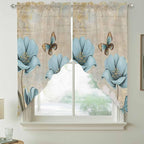 Spring Flowers Swag Valances for Windows, Vintage Rustic Tulips Floral Butterfly Khaki Rod Pocket Kitchen Curtains Valance, Small Window Curtains Swag for Cafe Living Room, 2 Panels, 36x36 inch